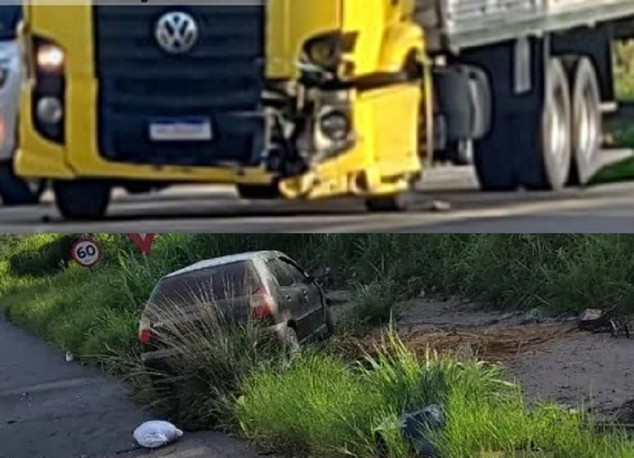 Imagem JPG, Sapeaçu: acidente entre caminhão baú e carro de passeio é registrado na BR-101