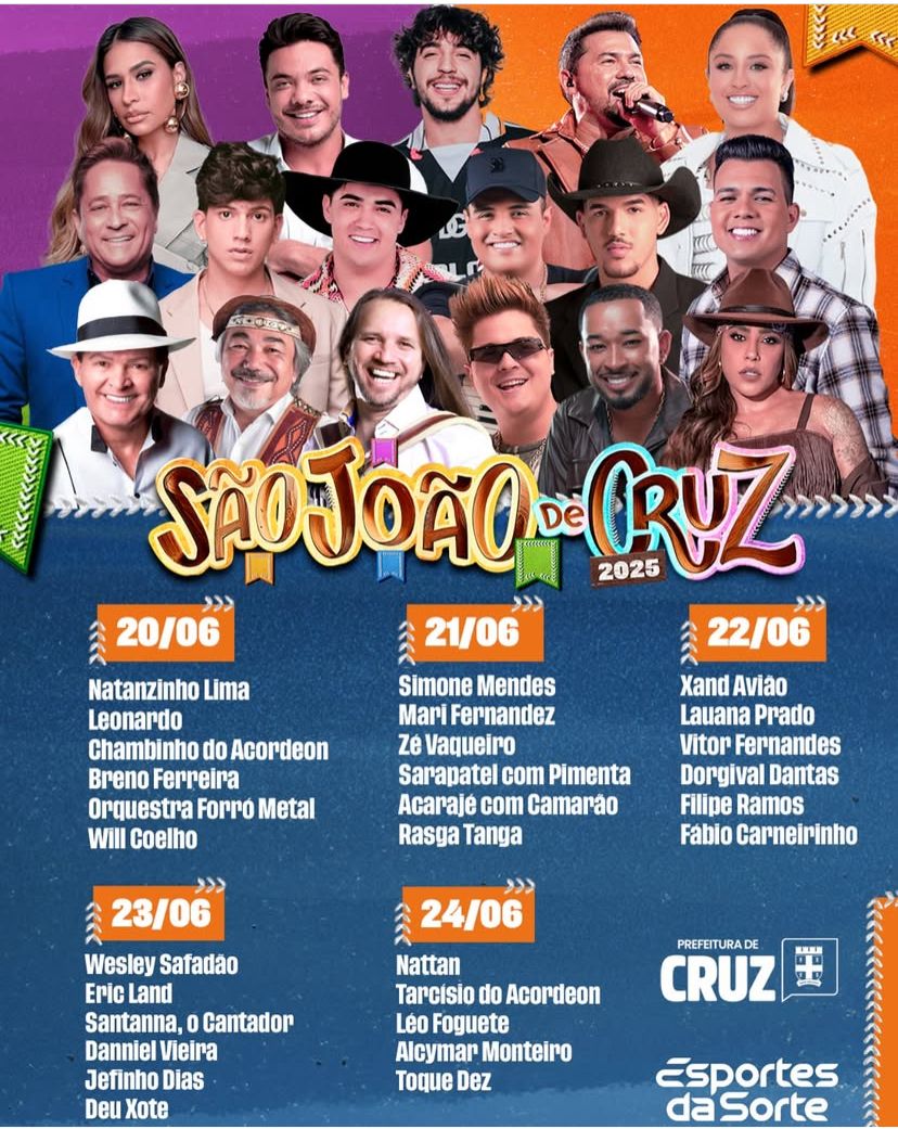 Imagem JPG, Divulgada a grade de atrações do São João de Cruz das Almas